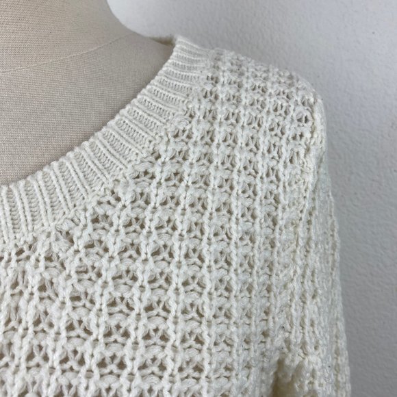 Rue 21 White Long Sleeve Loose Knit Pullover Sweater Top Scoop Neck Layering Med - Picture 3 of 7
